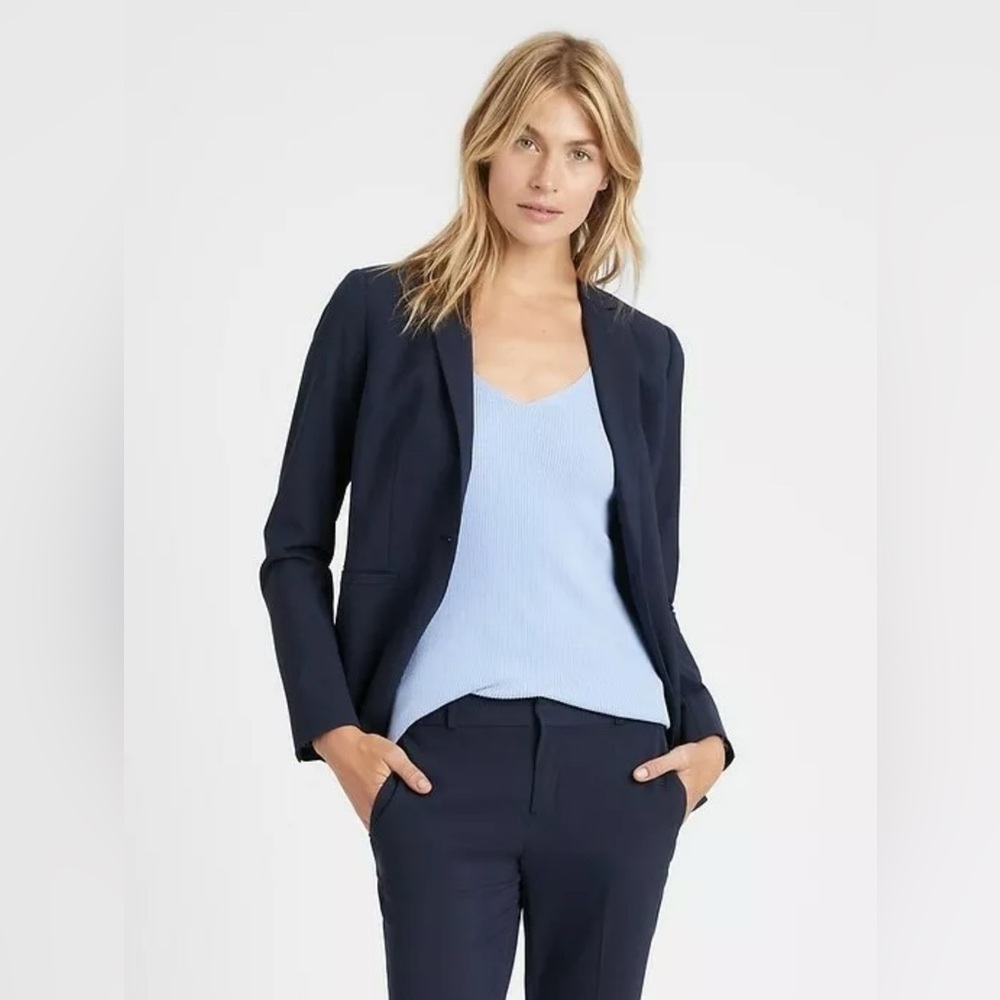Banana Republic Classic Fit Washable Blazer Stretch Cotton Blend Navy Blue Sz 14